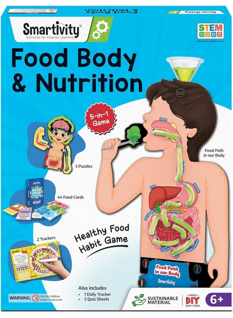 سمارتيفيتي نموذج الجهاز الهضمي من سمارتيفيتي | لعبة تعليمية للأطفال من 6 إلى 12 سنة | مجموعة أدوات علمية لجسم الإنسان مع بطاقات طعام ومتتبع للنظام الغذائي | هدية عيد ميلاد تعليمية للأولاد والبنات - Image 1